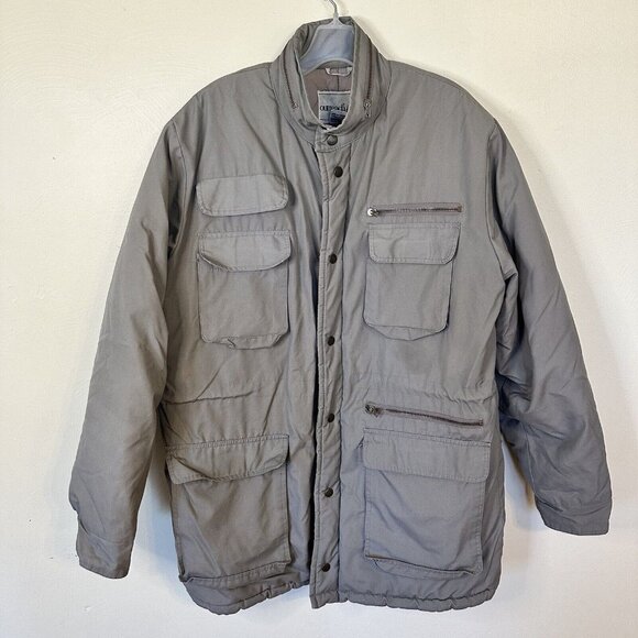 Vintage OUTREACH Tan Nylon Outdoors Warm Jacket Size Large Zip Up Pockets Unisex - Picture 1 of 16